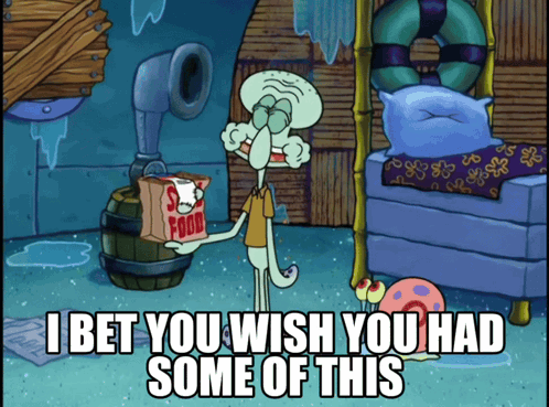 Squidward From Spongebob Squarepants Is Holding A Bag Of Food GIF