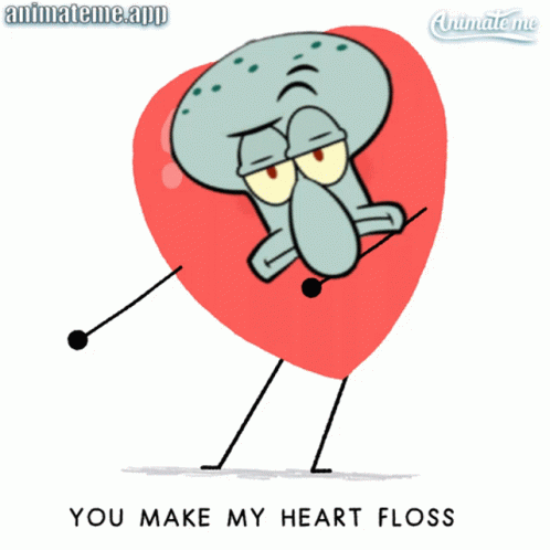 Squidward From Spongebob Squarepants Is Holding A Red Heart With Arms And Legs GIF