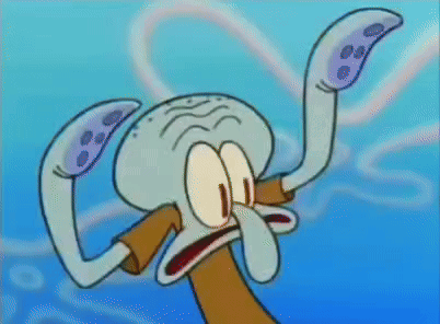 Squidward From Spongebob Squarepants Is Holding A Red Object GIF
