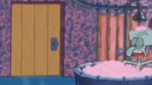 Squidward From Spongebob Squarepants Is In A Bathtub Full Of Pink Foam . GIF
