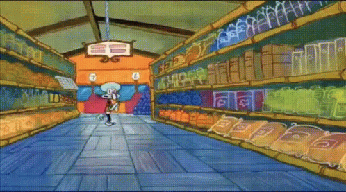 Squidward From Spongebob Squarepants Is Standing In A Grocery Store GIF