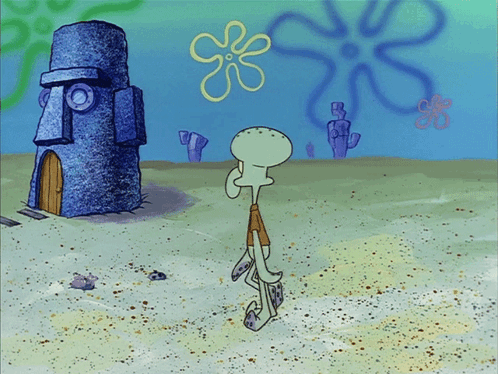 Squidward Standing In Front Of Statue GIF
