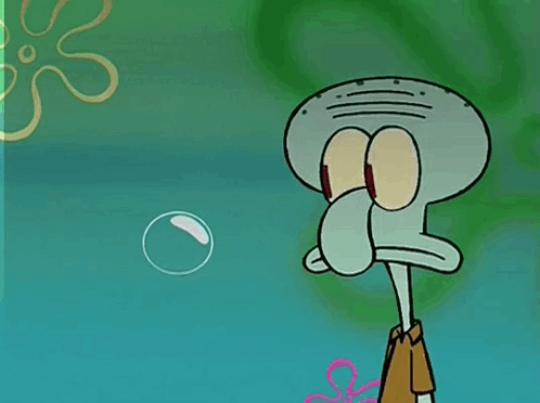 Squidward From Spongebob Squarepants Says " Uh Hi " In Front Of A Bubble GIF