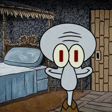 Squidward from SpongeBob Standing in Front of Bed