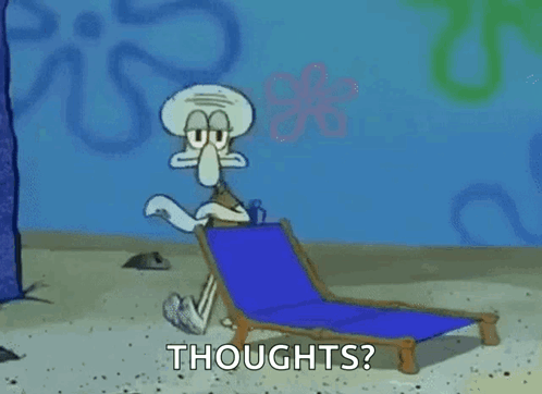Squidward Holding Blue Box Asking Thoughts GIF