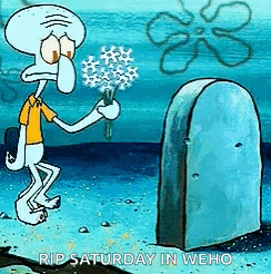 Squidward Holding Flowers at Tombstone