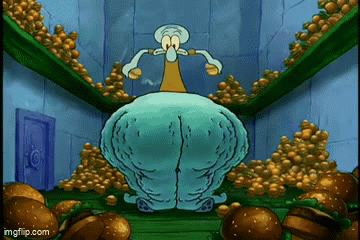 Squidward in Room with Hamburgers and Oranges