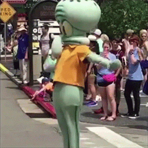 Squidward Mascot Dancing In A Street GIF