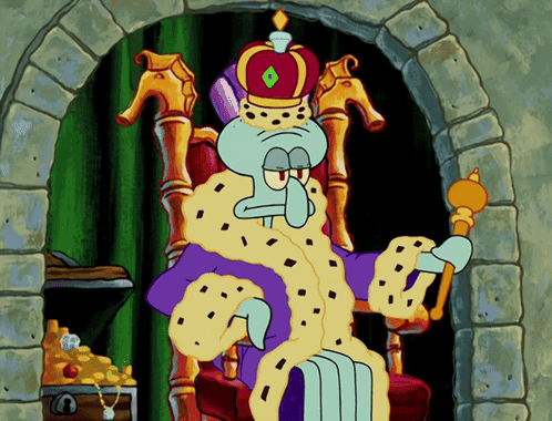 Squidward On Throne With Crown And Scepter GIF