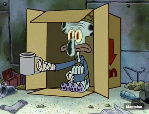 Squidward Sitting in Cardboard Box