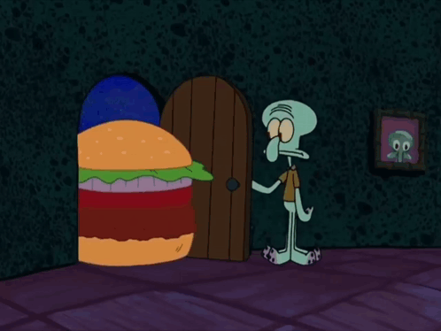 Squidward Standing Next to Hamburger