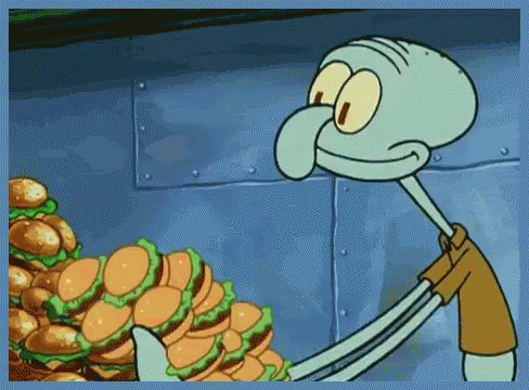 Squidward Swallows Krabby Patty GIF