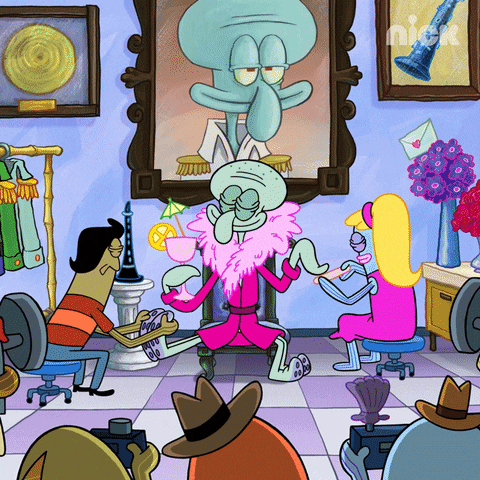 Squidward Tentacles As Celebrity Getting Pampered GIF