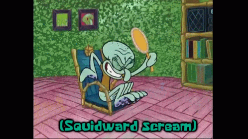 Squidward Tentacles Screaming While Facing Mirror GIF