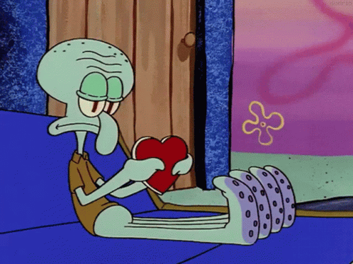 Squidward Tentacles Tearing Heart Shaped Letter GIF