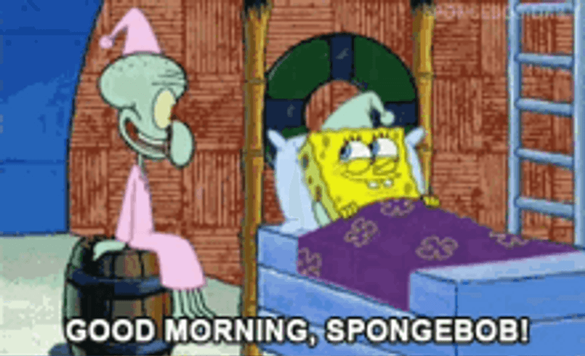 Squidward Wake Spongebob Rainbow Bed GIF