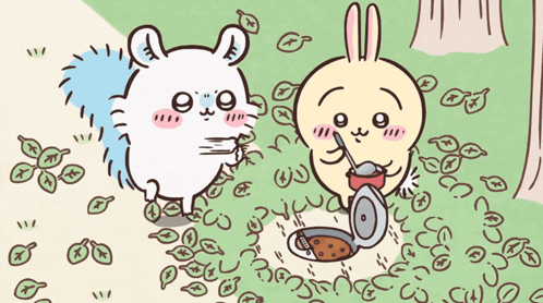 Squirrel And Rabbit Drinking Cans GIF
