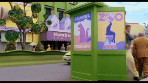 Squirrel Zoo Sign on Green Building