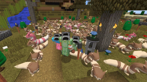 Squirrels Gathered Around Tree in Minecraft