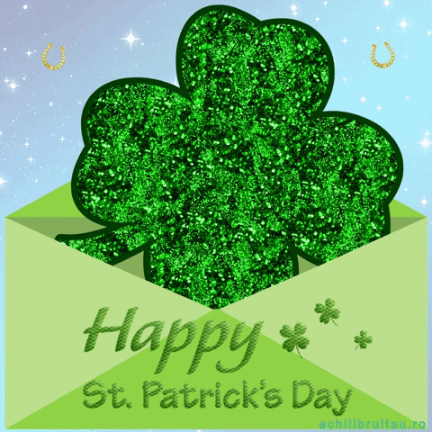 Happy St Patricks Day Sparkling Shamrock Leaf GIF