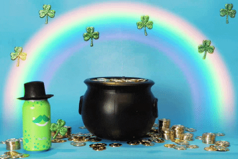 St Patricks Day Rainbow Pot Of Gold And Beer GIF