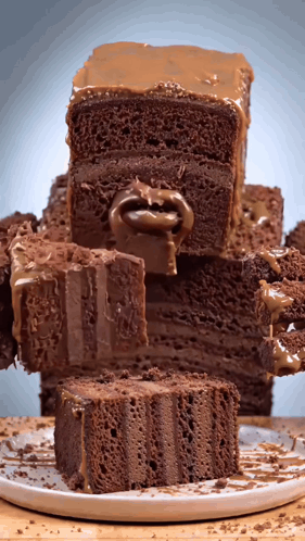 Stack of Chocolate Cakes with Slice Missing