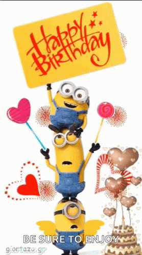 Stack of Minions Holding Happy Birthday Sign
