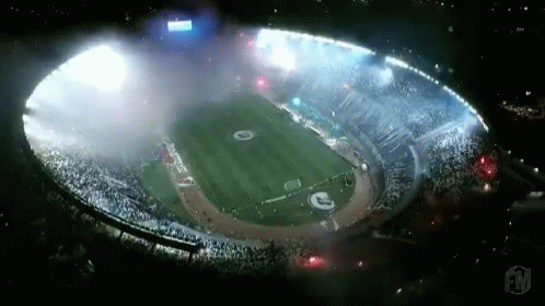 Stadium Night Aerial View FM Logo GIF