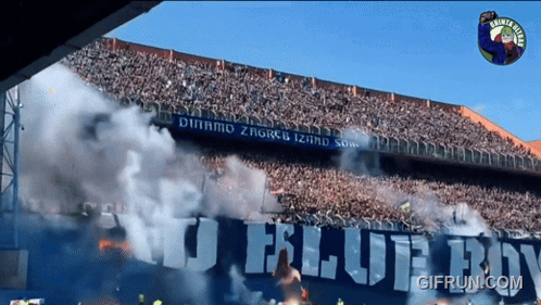 Stadium With Smoke And Gifrun.com Banner GIF
