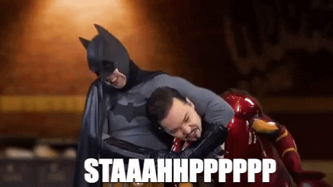 Stahp Batman Iron Man Fighting Parody GIF