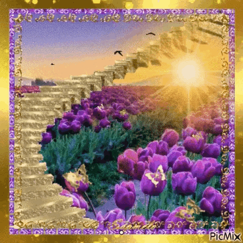 Staircase Leading to Purple Tulip Field