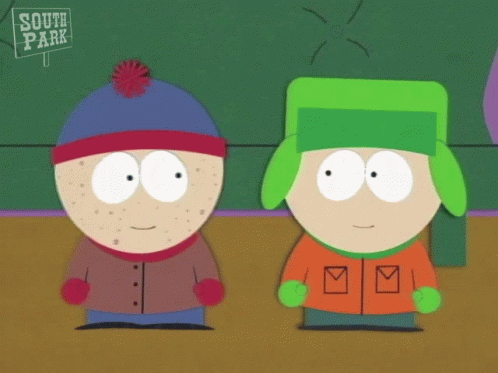 Stan And Kyle From South Park Are Standing Next To Each Other GIF