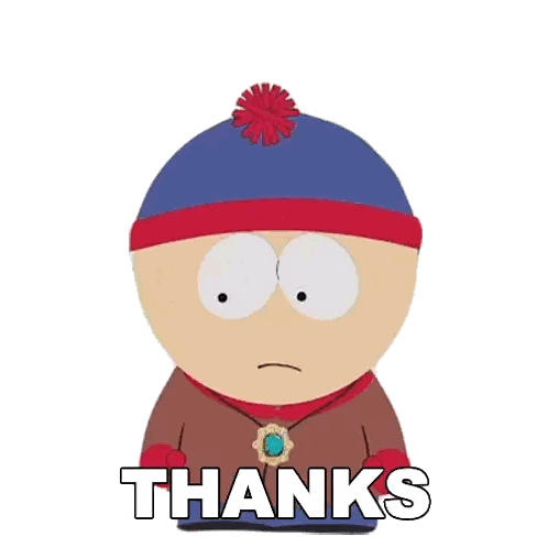 stan marsh from south park says thanks in a cartoon