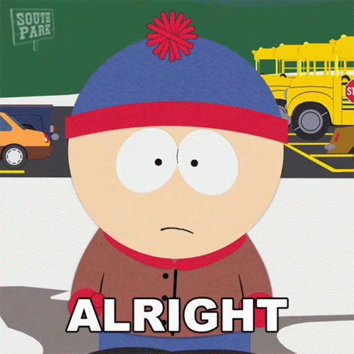 Stanley From South Park Says Alright In Front Of A School Bus GIF