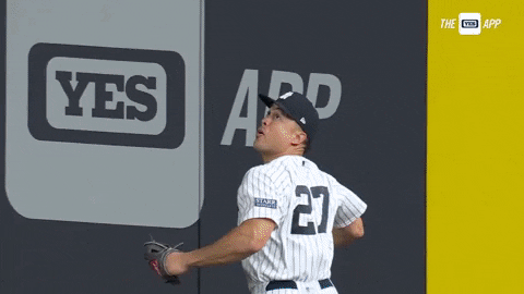 Stanton Catches Ball Hits Wall GIF