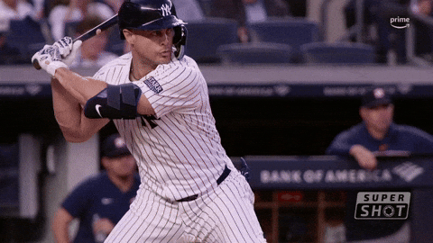 Stanton Hits Ball Bat GIF