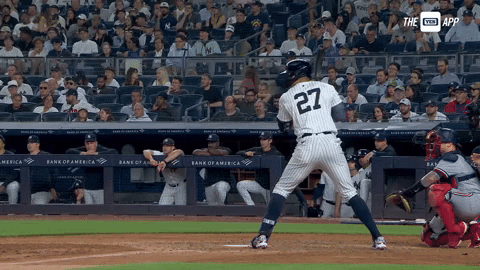 Stanton Hits Baseball Run Field GIF
