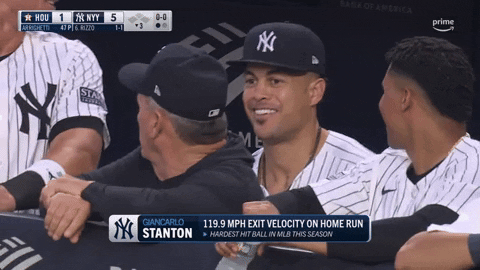 Stanton Laughs With Teammates Watching GIF