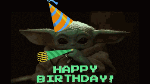 Star Wars Birthday Party Trumpet Baby Yoda GIF