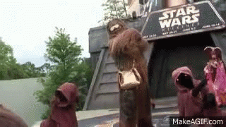 Star Wars Costumed Group in Front of Sign