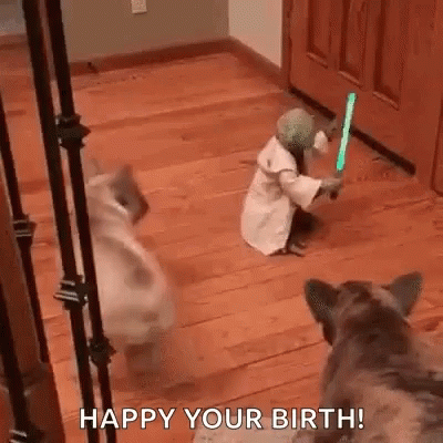 Baby Yoda Light Saber Star Wars Happy Birthday GIF