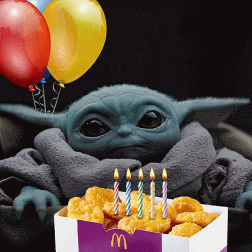 Charming Baby Yoda Star Wars Happy Birthday Nuggets GIF