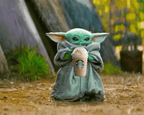 Little Yoda Sipping Starbucks GIF