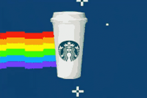 Starbucks Cup Surrounded by Rainbow