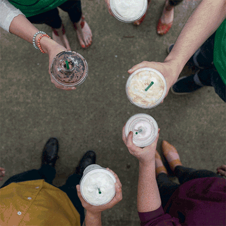 Starbucks Frappe Cheers Happy Friends GIF