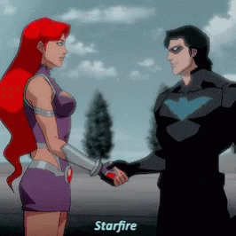 Starfire Shaking Hands Dick Grayson GIF