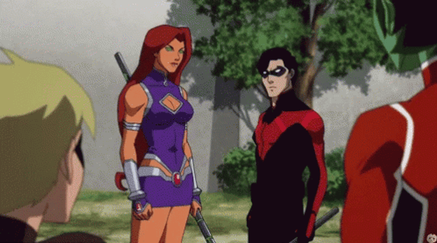 Starfire Pointing Robin GIF