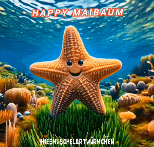 Starfish Smiling Surrounded By Seaweed And Corals GIF