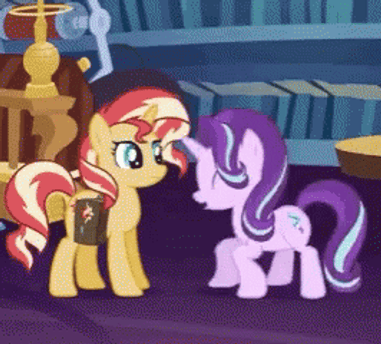 Starlight Glimmer Jumping Meets Sunset Shimmer Mlp GIF