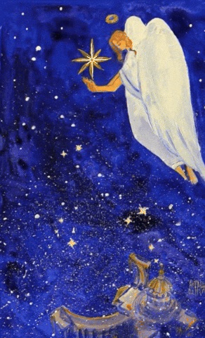 Starry Night Angel Holding Shining Star GIF